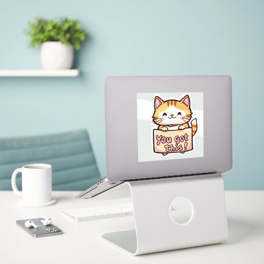 Cat Holding a Sign Sticker (Laptop op bureau)