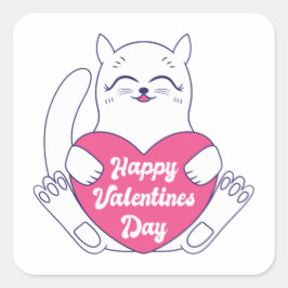 Cat Holding Heart Happy Valentines Day Vierkante Sticker