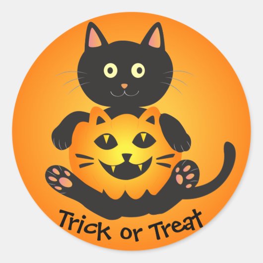 Cat Holding Jack-o'-Lantern Ronde Sticker (Voorkant)
