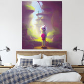 Cat Holding roze ventilator Canvas Afdruk (Insitu (Slaapkamer))