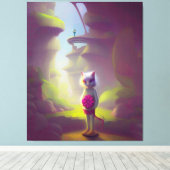 Cat Holding roze ventilator Canvas Afdruk (Insitu (Houten vloer))