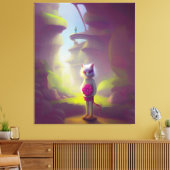 Cat Holding roze ventilator Canvas Afdruk (Insitu (Woonkamer))