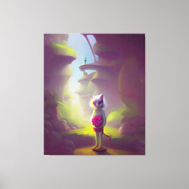 Cat Holding roze ventilator Canvas Afdruk