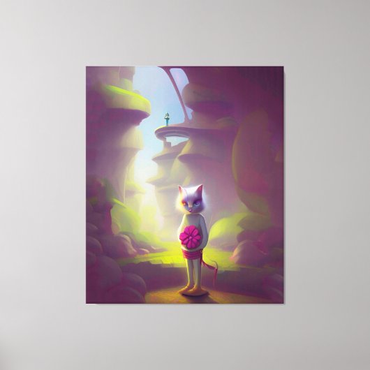 Cat Holding roze ventilator Canvas Afdruk (Voorkant)