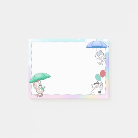 Cat Holding Umbrella en ballonvaarding in Sky Post-it® Notes (Voorkant)