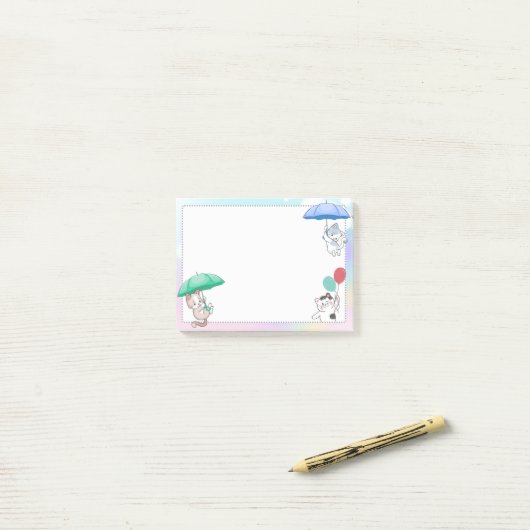 Cat Holding Umbrella en ballonvaarding in Sky Post-it® Notes (Op bureau)