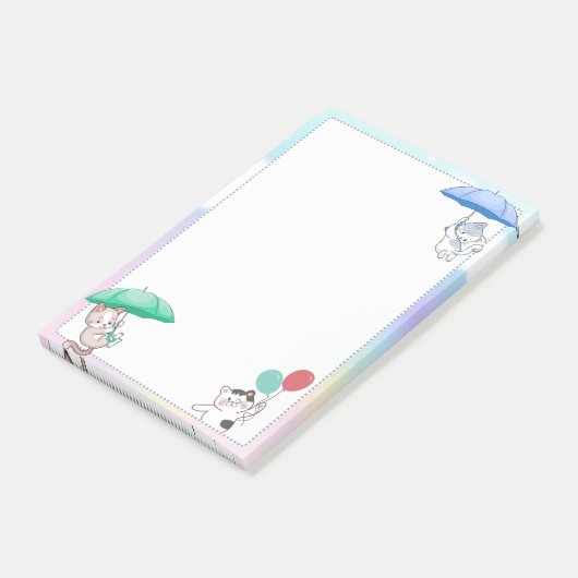 Cat Holding Umbrella en ballonvaarding in Sky Post-it® Notes (Schuin)