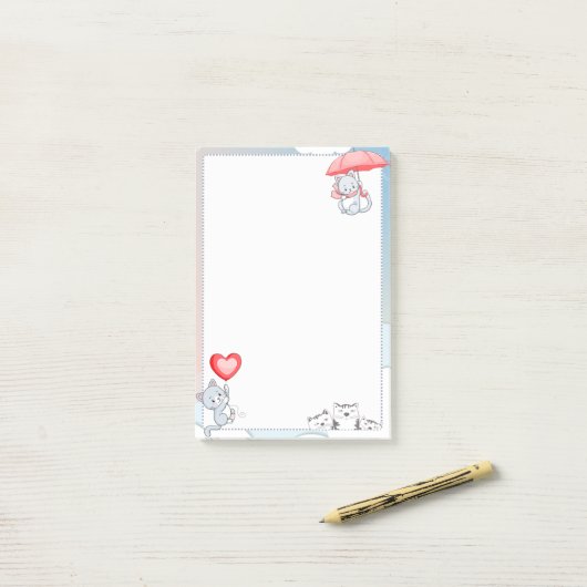 Cat Holding Umbrella Heart Ballon Flying in Sky Post-it® Notes (Op bureau)