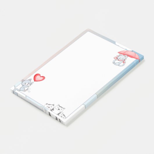 Cat Holding Umbrella Heart Ballon Flying in Sky Post-it® Notes (Schuin)