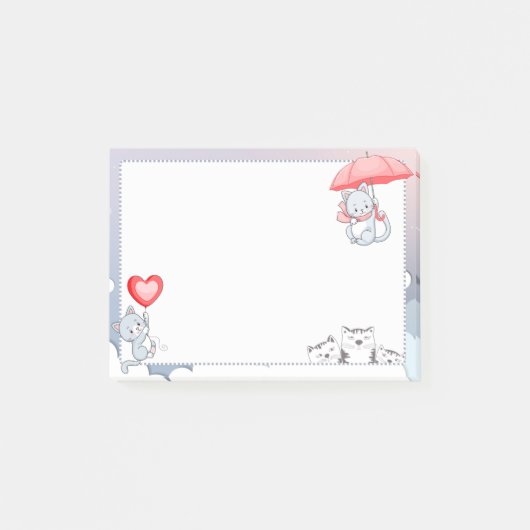 Cat Holding Umbrella Heart Ballon Flying in Sky Post-it® Notes (Voorkant)