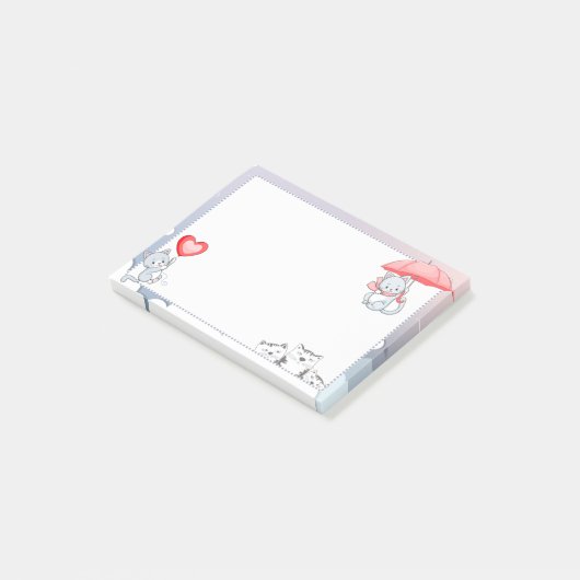 Cat Holding Umbrella Heart Ballon Flying in Sky Post-it® Notes (Schuin)