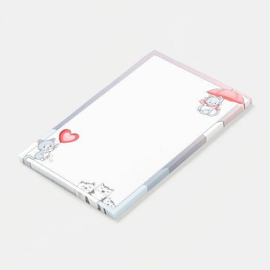 Cat Holding Umbrella Heart Ballon Flying in Sky Post-it® Notes (Schuin)