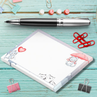 Cat Holding Umbrella Heart Ballon Flying in Sky Post-it® Notes