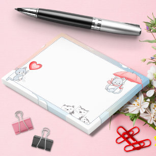 Cat Holding Umbrella Heart Ballon Flying in Sky Post-it® Notes