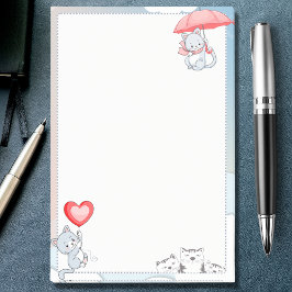 Cat Holding Umbrella Heart Ballon Flying in Sky Post-it® Notes