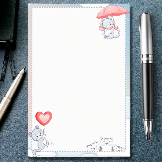 Cat Holding Umbrella Heart Ballon Flying in Sky Post-it® Notes