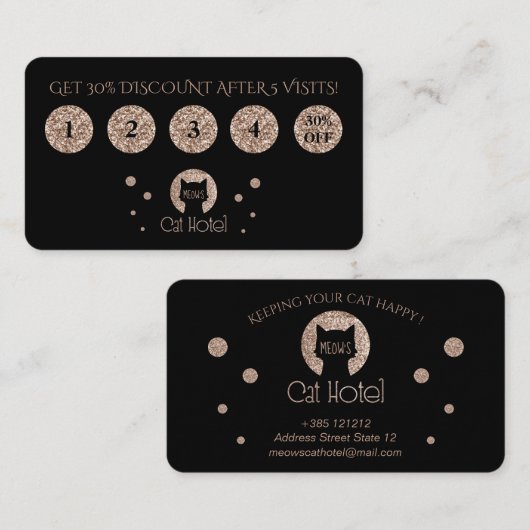 Cat Hotel Golden Glitter Logo Klantenkaartje (Voorkant / Achterkant)