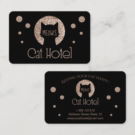 Cat Hotel Golden Glitter Logo Visitekaartje (Voorkant / Achterkant)