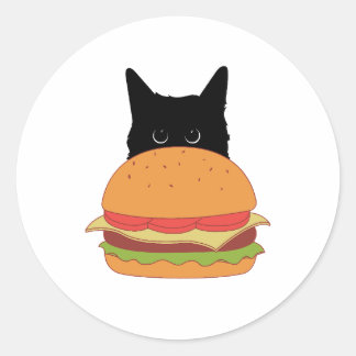 Cat houdt van Cheeseburger Ronde Sticker