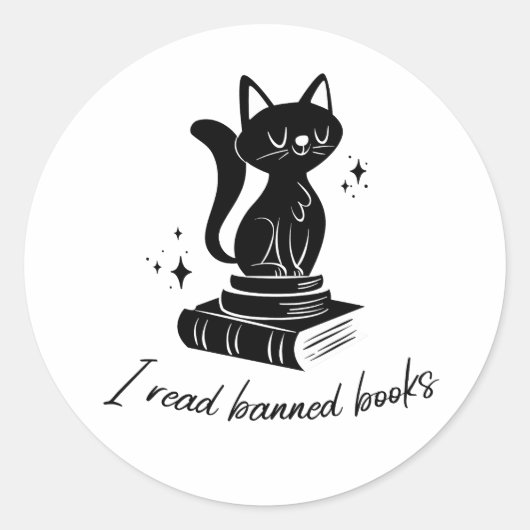 CAT I LEZEN VERBODEN BOEKEN RONDE STICKER (Voorkant)