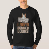 cat I Read Banned Books Reader Bookworm T-shirt (Voorkant)