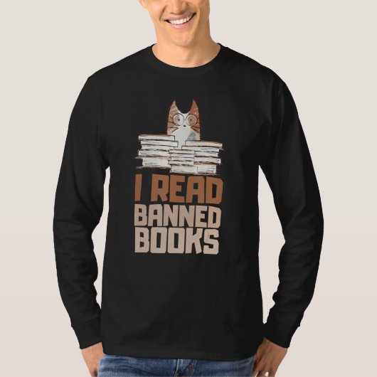 cat I Read Banned Books Reader Bookworm T-shirt (Voorkant)