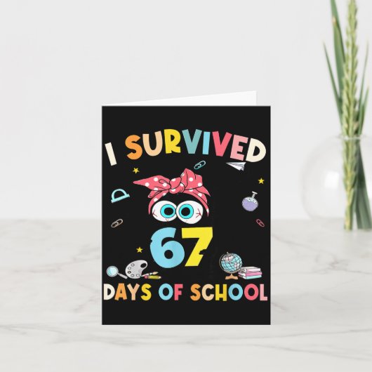 Cat I Survived 67 Days Of School Teachers Students Kaart (Voorkant)