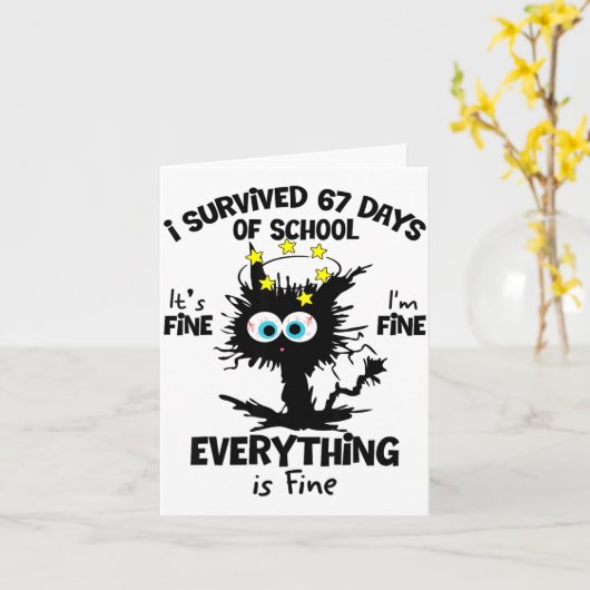 Cat I Survived 67 Days Of School Teachers Students Kaart (Gele Bloem)