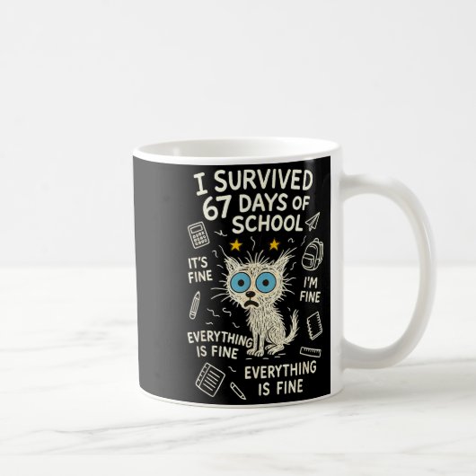 Cat I Survived 67 Days Of School Teachers Students Koffiemok (Rechts)