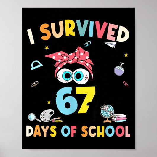 Cat I Survived 67 Days Of School Teachers Students Poster (Voorkant)