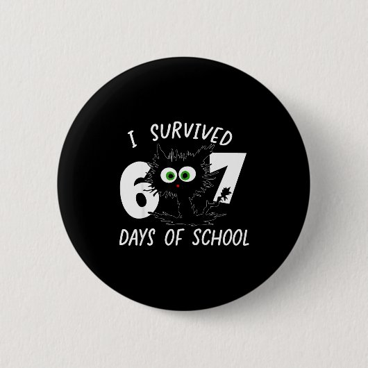 Cat I Survived 67 Days Of School Teachers Students Ronde Button 5,7 Cm (Voorkant)