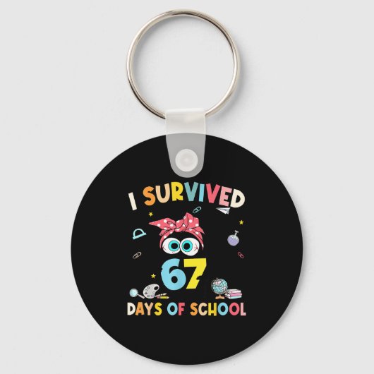Cat I Survived 67 Days Of School Teachers Students Sleutelhanger (Voorkant)