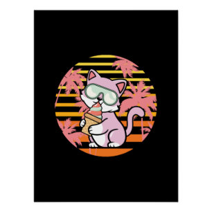 Cat Ice Cream Retro 90's Perfect Poster