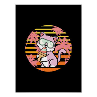 Cat Ice Cream Retro 90's Perfect Poster