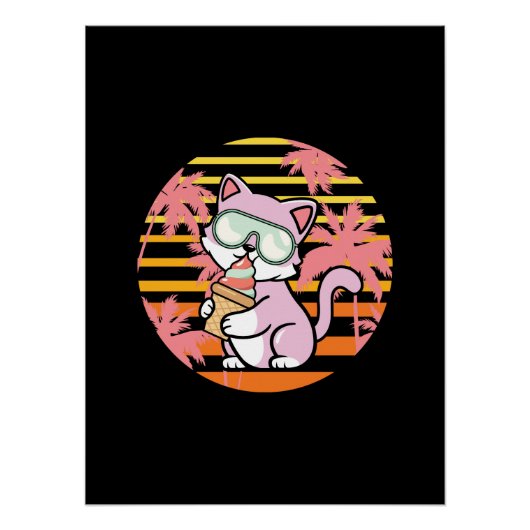 Cat Ice Cream Retro 90's Perfect Poster (Voorkant)