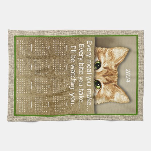 Cat Ik kijk naar je liedje Parodie 2024 Kalender Theedoek (Horizontaal)