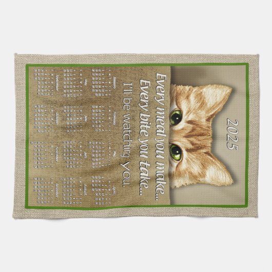 Cat I'll Be Watching You Song Parodie 2025 Kalende Theedoek (Horizontaal)