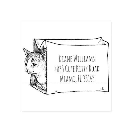 Cat Illustratie Aangepast retouradres Rubberstempel (Afrduk)