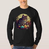 Cat Illustration Easter Graphic with Eggs for Cat T-shirt (Voorkant)