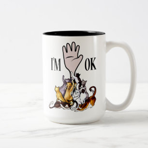CAT I'M OK, Funny Cat Gift, Crazy Cat Lady Gift Tweekleurige Koffiemok