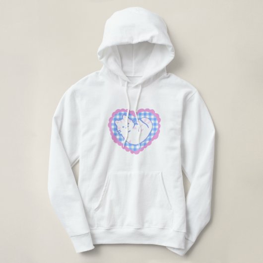 Cat in a Blue Gingham Heart  Hoodie (Design voorkant)