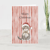 Cat in a hat Red Stripes Christmas  Kaart (Voorkant)