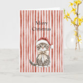 Cat in a hat Red Stripes Christmas  Kaart (Gele Bloem)