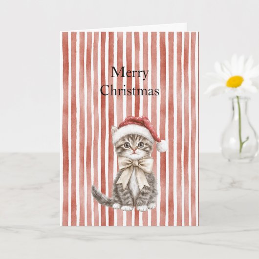 Cat in a hat Red Stripes Christmas  Kaart (Kleine Plant)