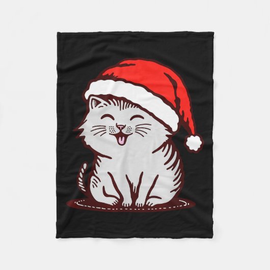 Cat In A Santa Hat  Fleece Deken (Voorkant)