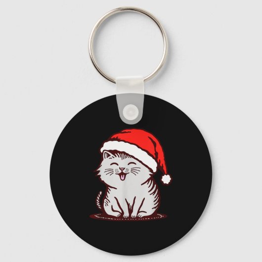 Cat In A Santa Hat  Sleutelhanger (Voorkant)