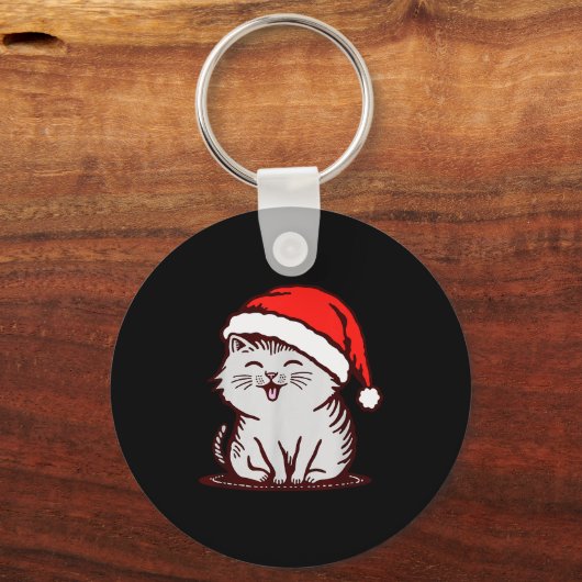 Cat In A Santa Hat  Sleutelhanger (Voorkant)