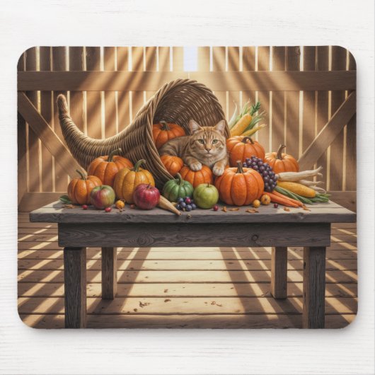 Cat In a Thanksgiving Cornucopia Muismat (Voorkant)