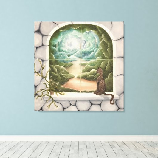 Cat in a Window Canvas Afdruk (Insitu (Houten vloer))