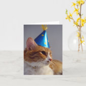 Cat in Blue Party Pet Blank Note Kaart (Gele Bloem)